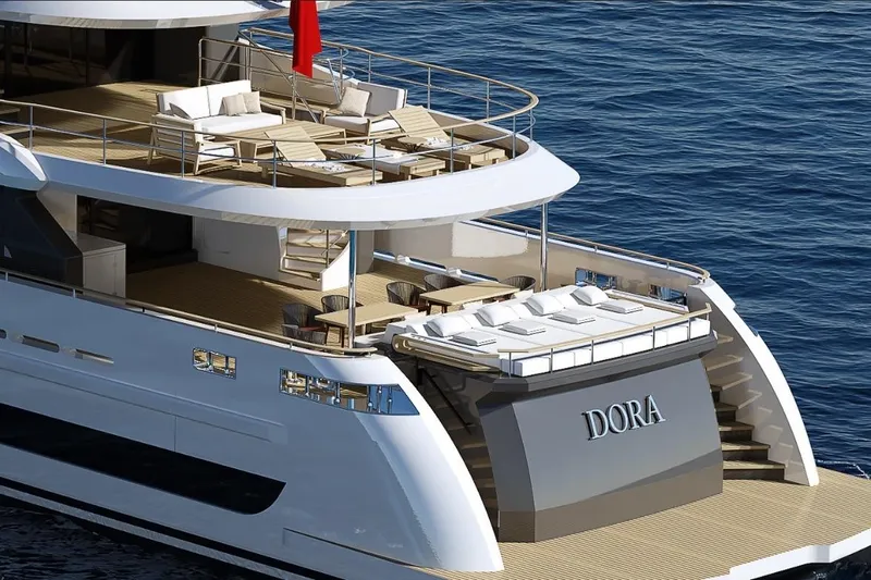 Yacht Photos Pics Luxurious 2027 KRC Yachting Dora yacht with elegant deck and seating area.