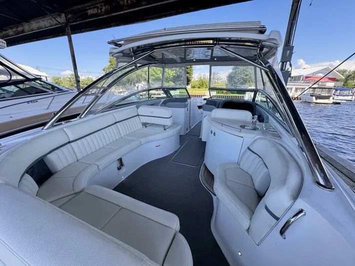  Yacht Photos Pics Luxurious 2017 Cobalt R35 boat interior with spacious seating and sleek design.