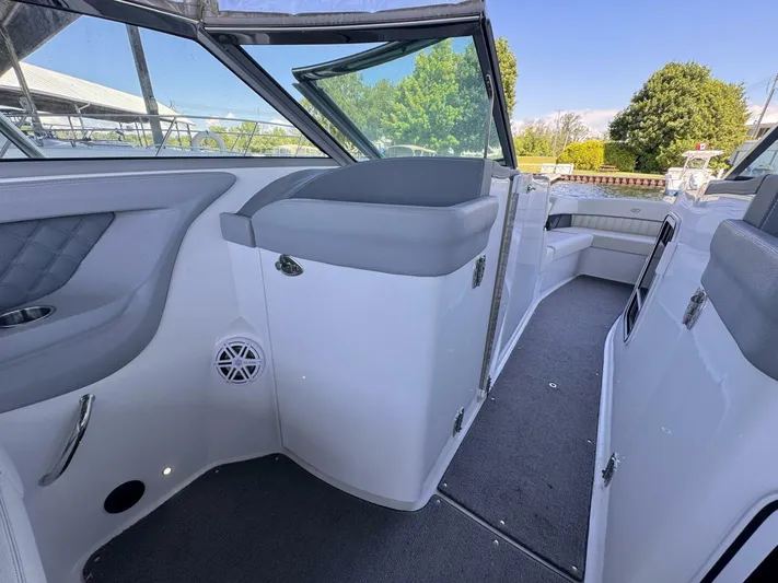  Yacht Photos Pics Interior view of a 2017 Cobalt R35 boat, featuring sleek seating and modern design.