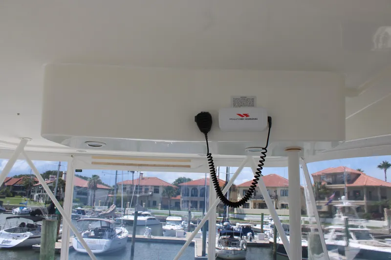 Worth The Wake Yacht Photos Pics 2006 Silverton 42 Convertible yacht interior with marina view.