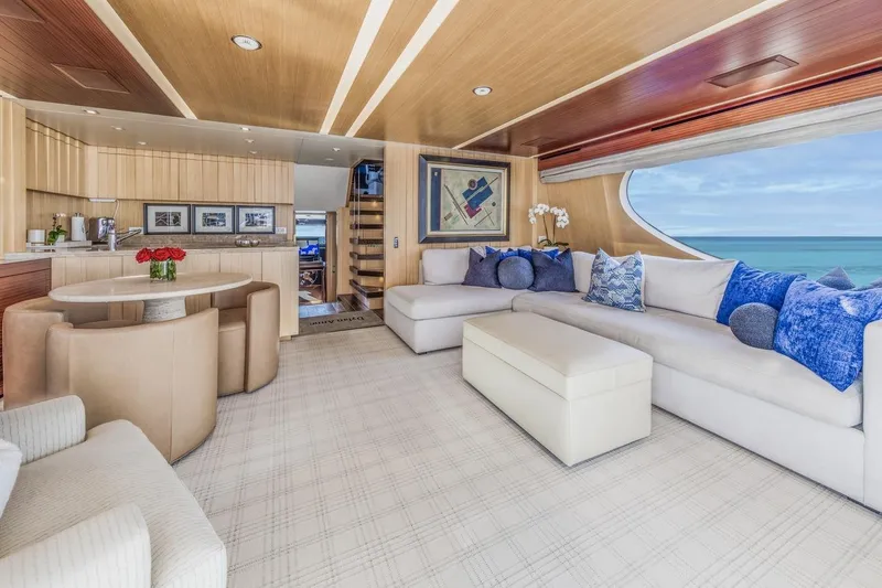 Dylan Anne Yacht Photos Pics Luxurious interior of 2015 Benetti Traditional Supreme 108 yacht with ocean view.