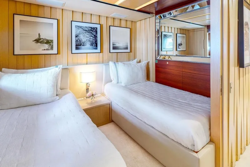 Dylan Anne Yacht Photos Pics Luxurious twin bedroom on 2015 Benetti Traditional Supreme 108 yacht.