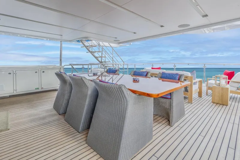 Dylan Anne Yacht Photos Pics Luxurious deck of 2015 Benetti Traditional Supreme 108 yacht with ocean view.