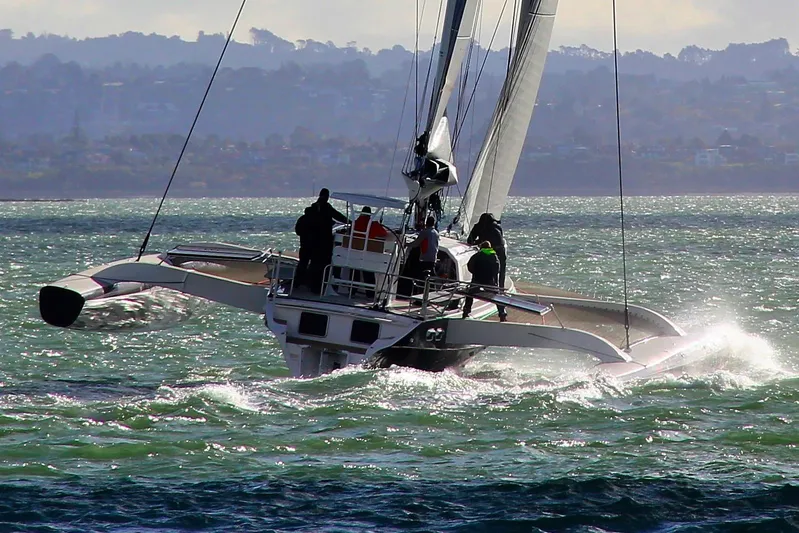  Yacht Photos Pics Sailing on a Rapido 60 trimaran, 2026 model, in choppy waters.
