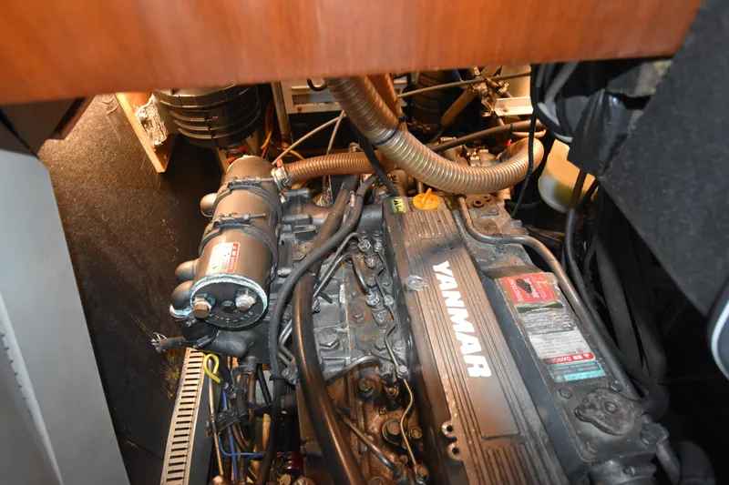 Artemis Yacht Photos Pics Engine compartment of a 2004 Beneteau 57 sailboat with Yanmar engine.