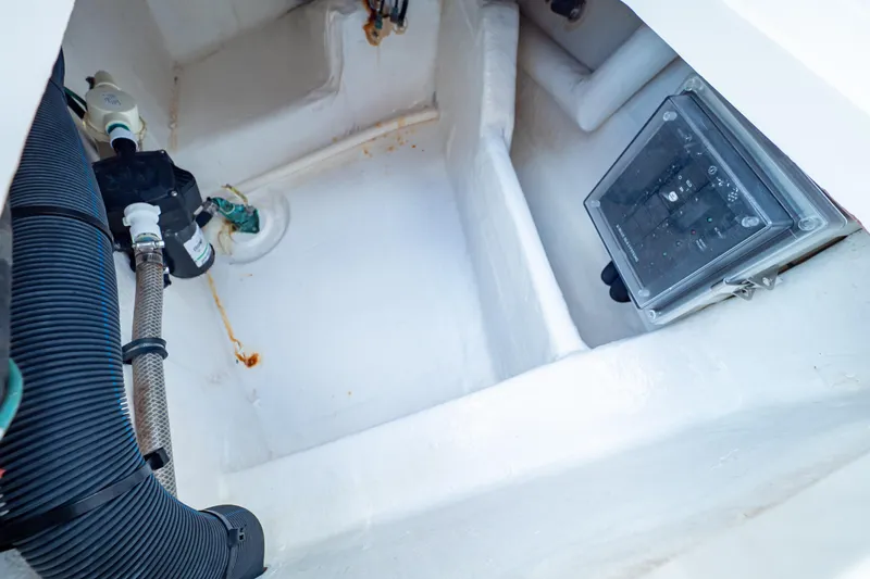  Yacht Photos Pics 2019 Intrepid 407 Cuddy boat interior with visible wiring and control panel.