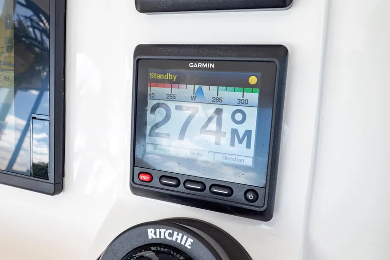  Yacht Photos Pics Garmin navigation display on 2019 Intrepid 407 Cuddy boat, showing 274 degrees.