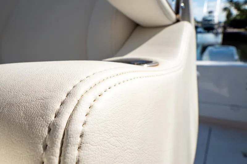 Yacht Photos Pics Luxurious leather seating detail on 2019 Intrepid 407 Cuddy boat.