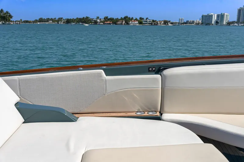  Yacht Photos Pics Luxury seating on 2025 Buddy Davis PININFARINA 47 CC yacht, overlooking serene waters.