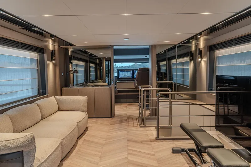  Yacht Photos Pics Luxurious interior of 2025 Ferretti Yachts INFYNITO 90 with modern furnishings and sleek design.