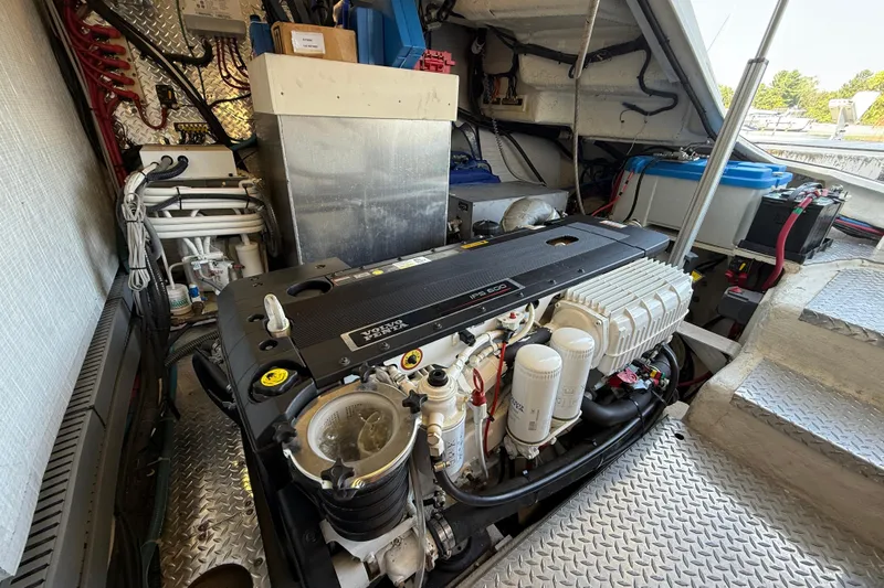 Makin' Waves II Yacht Photos Pics Engine room of a 2011 Regal 52 Sport Coupe with Volvo Penta IPS 600 engine.