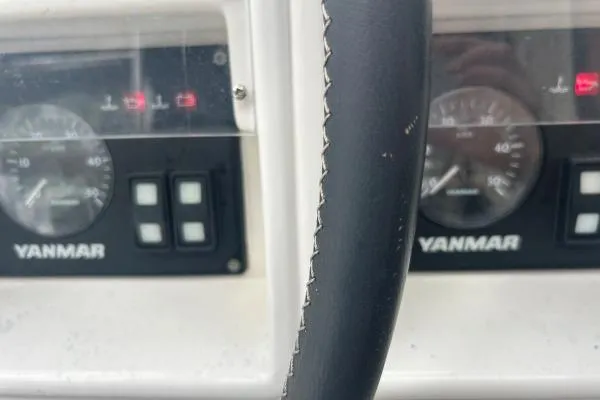 Halldis Yacht Photos Pics Yanmar engine gauges on a 2011 Lagoon 400 catamaran dashboard.