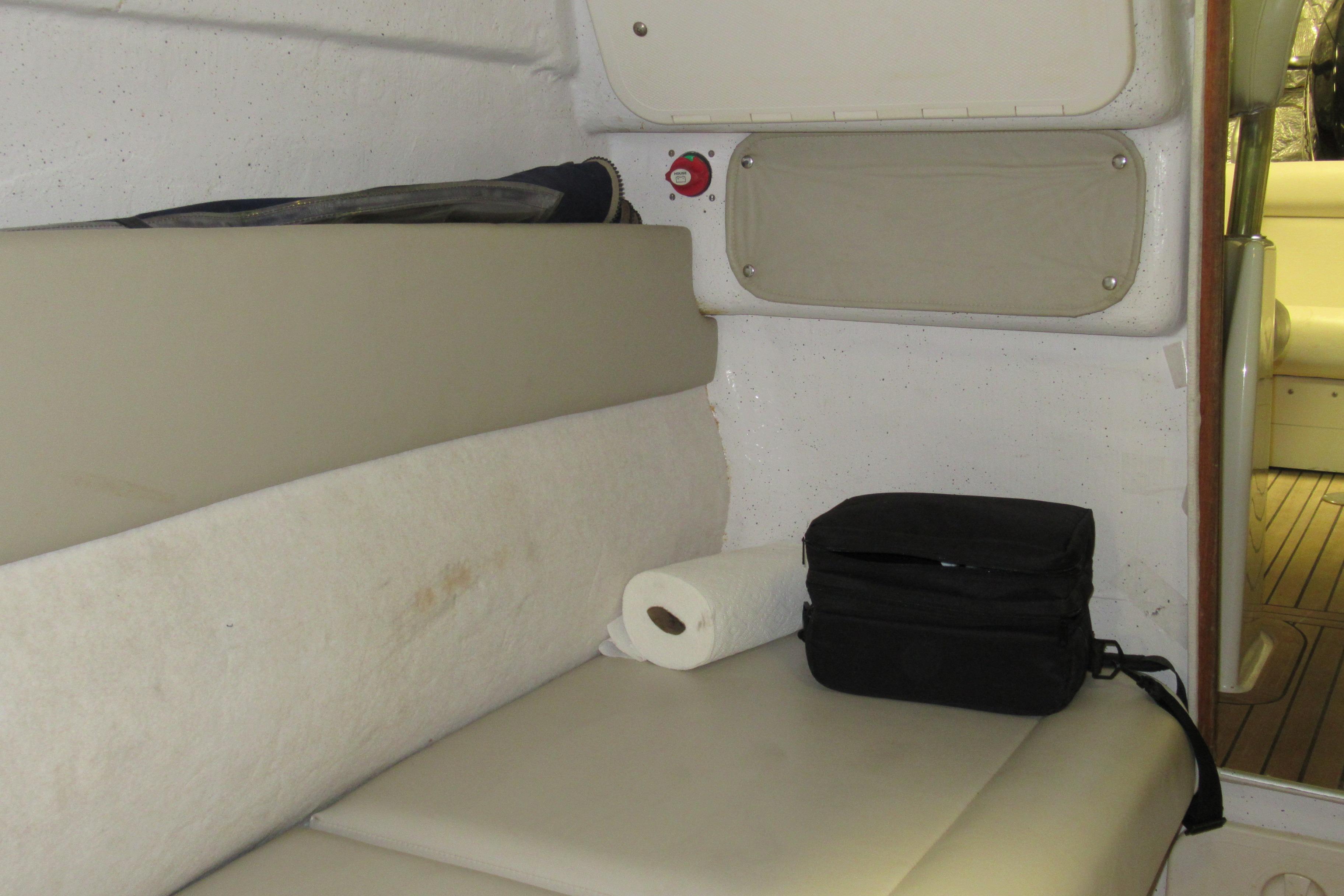 Interior of a 2007 Protector Targa 28 boat with seating and storage.