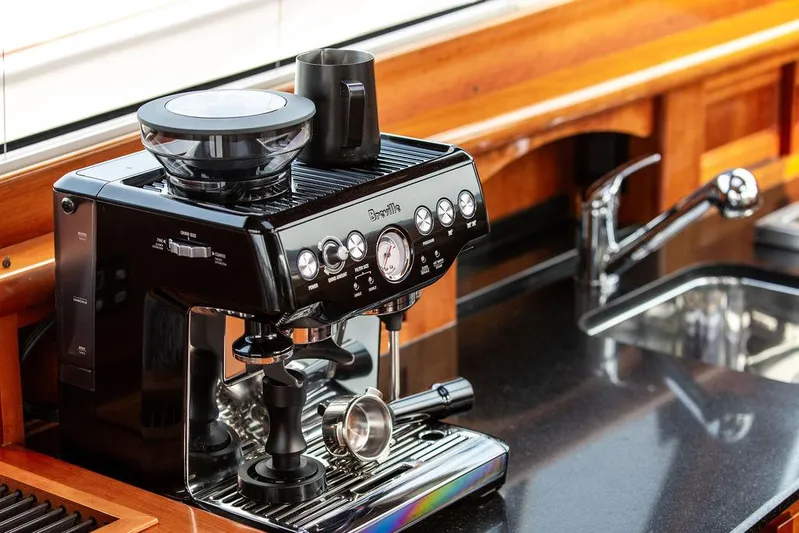 Kite Yacht Photos Pics Coffee machine on Hinckley Talaria 43 yacht's kitchen counter, 2014 model.