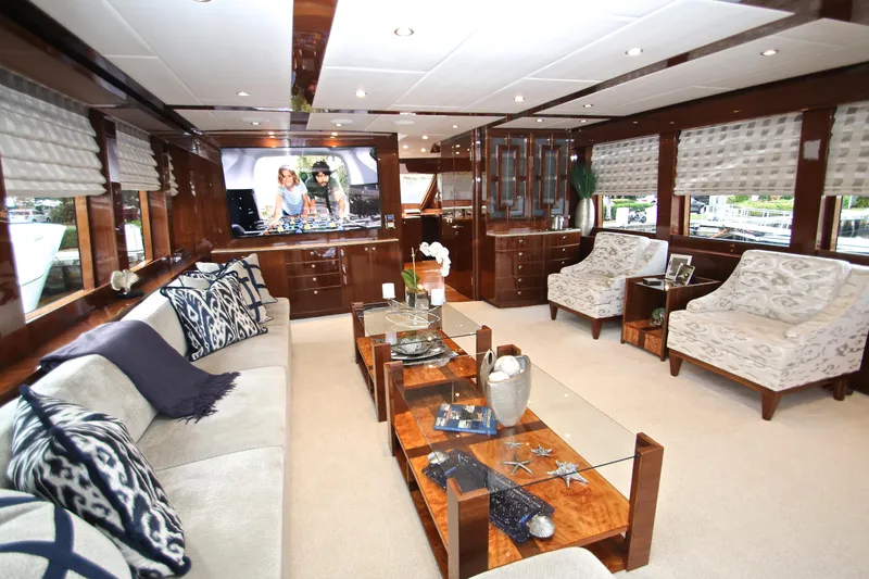 Quit Sun Yacht Photos Pics Luxurious interior of 2015 Hargrave 76 yacht with elegant furnishings and decor.