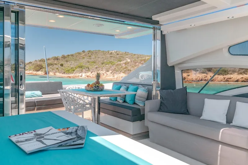  Yacht Photos Pics Luxurious interior of 2007 Azimut 68S yacht with scenic ocean view.