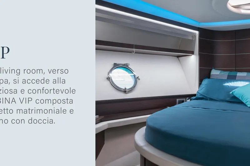  Yacht Photos Pics Luxurious 2007 Azimut 68S VIP cabin with double bed and porthole window.