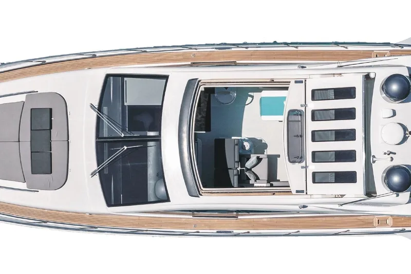  Yacht Photos Pics Top view of a 2007 Azimut 68S yacht, showcasing sleek design and spacious deck layout.