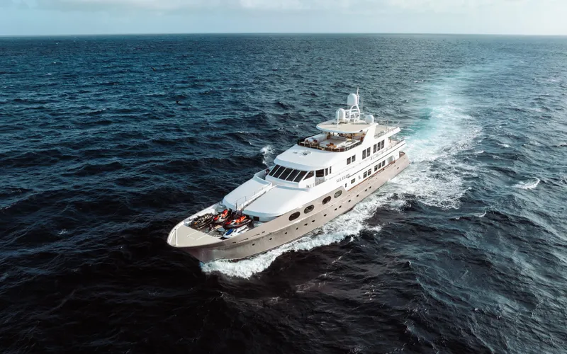 Sea Class Yacht Photos Pics Luxurious 1997 Christensen yacht cruising on open ocean waters.