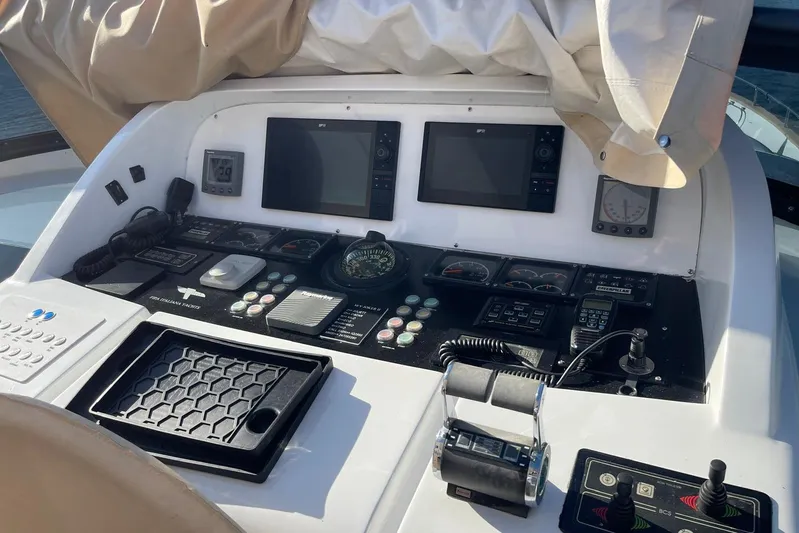  Yacht Photos Pics Control panel of a 2004 Maiora 24 S yacht with navigation instruments.