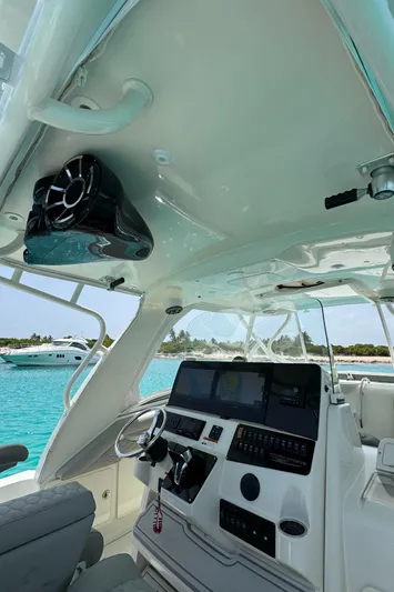  Yacht Photos Pics 2009 Hydra-Sports 3500 VX boat cockpit with modern controls, steering wheel, and ocean view.
