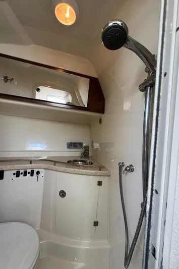  Yacht Photos Pics 2009 Hydra-Sports 3500 VX boat bathroom with shower, sink, and toilet.