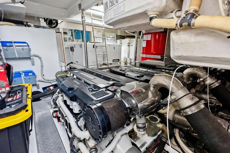 Yacht Photos Pics Engine room of 2021 Azimut Fly 78 yacht, showcasing advanced machinery and equipment.
