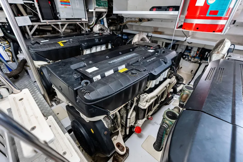  Yacht Photos Pics Engine room of 2021 Azimut Fly 78 yacht with Volvo Penta engines.