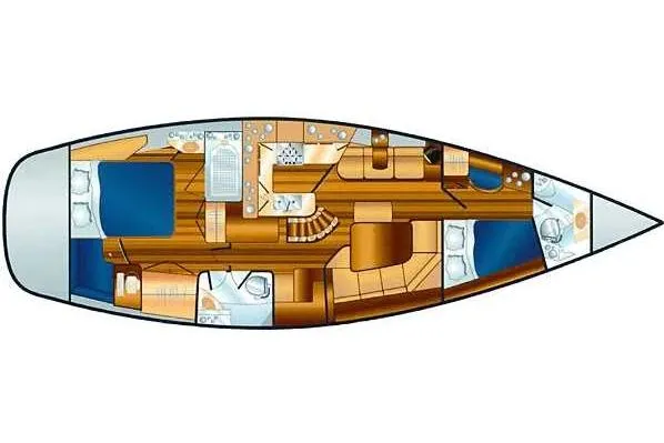  Yacht Photos Pics Floor plan of a 2000 Hunter 45 Center Cockpit sailboat interior layout.