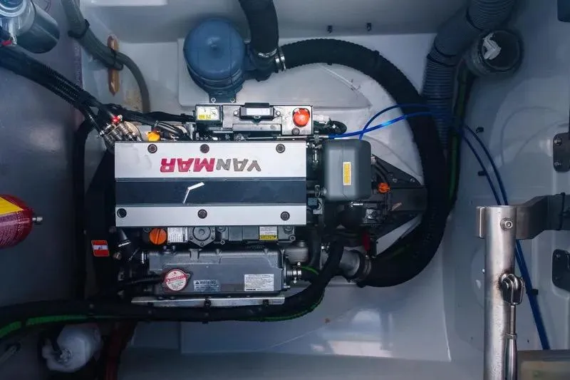  Yacht Photos Pics Engine compartment of 2023 Bali 4.4 model, featuring a Yanmar engine.