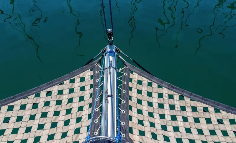 Cinders Yacht Photos Pics Catamaran netting over water, Bali 5.4 model, 2020.