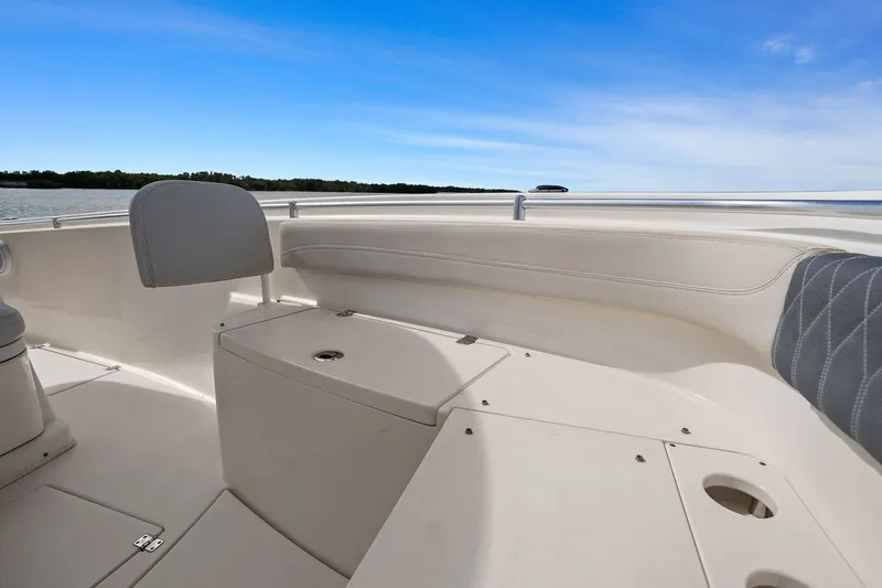 Yacht Photos Pics Interior view of a 2019 Cobia 301 Center Console boat.