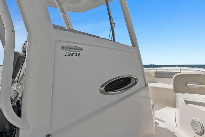  Yacht Photos Pics Close-up of 2019 Cobia 301 Center Console boat deck.
