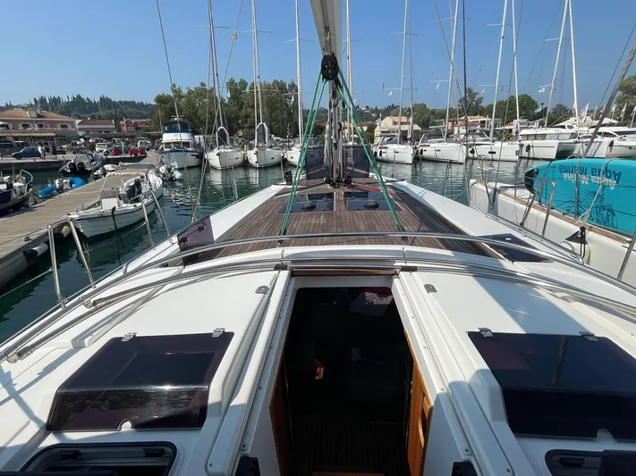  Yacht Photos Pics Sailing yacht Hanse 455, 2017 model, docked at marina with clear blue sky.