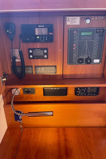  Yacht Photos Pics Control panel of a 2017 Hanse 455 yacht with communication and navigation equipment.