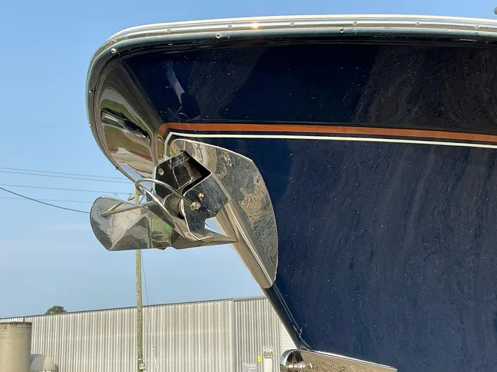 H Lady Frances Yacht Photos Pics Bow of 2011 Grady-White Canyon 336 boat with anchor detail.