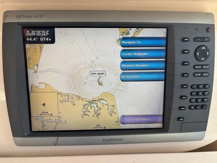 H Lady Frances Yacht Photos Pics Garmin GPSmap 4212 displaying nautical chart on Grady-White Canyon 336, 2011 model.