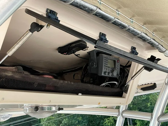 H Lady Frances Yacht Photos Pics 2011 Grady-White Canyon 336 electronics compartment with navigation equipment.