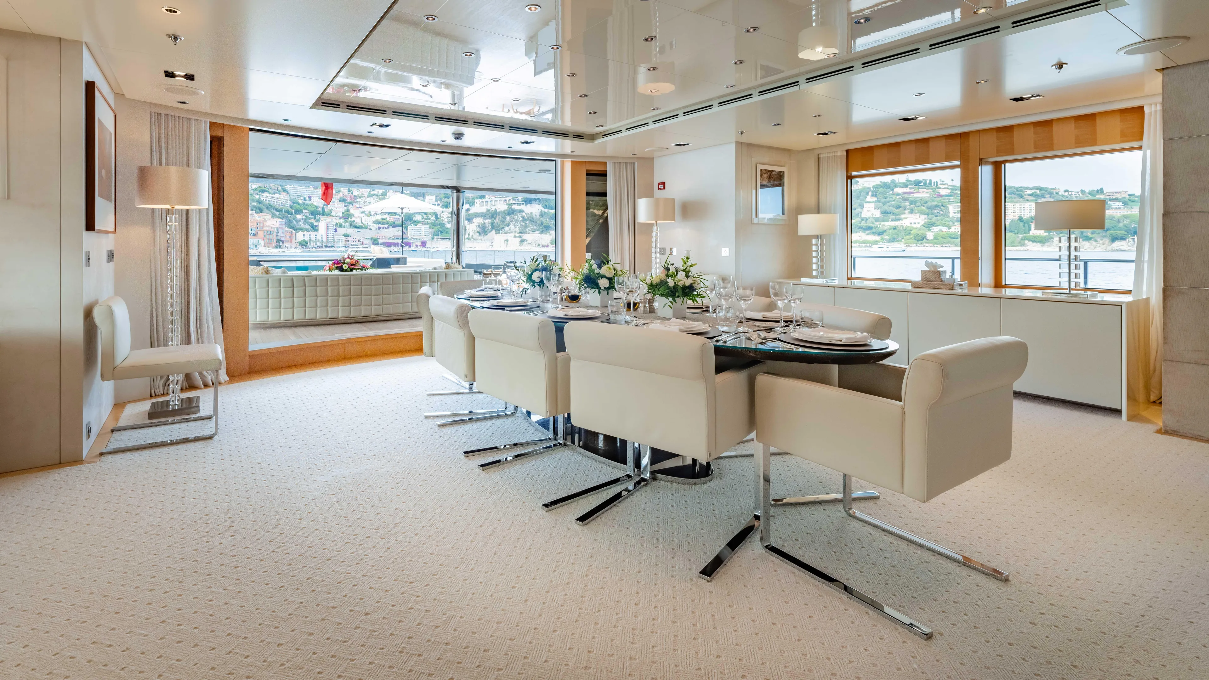 Loon Yacht Photos Pics Luxurious dining area on a 2010 Icon Full Displacement Motoryacht.