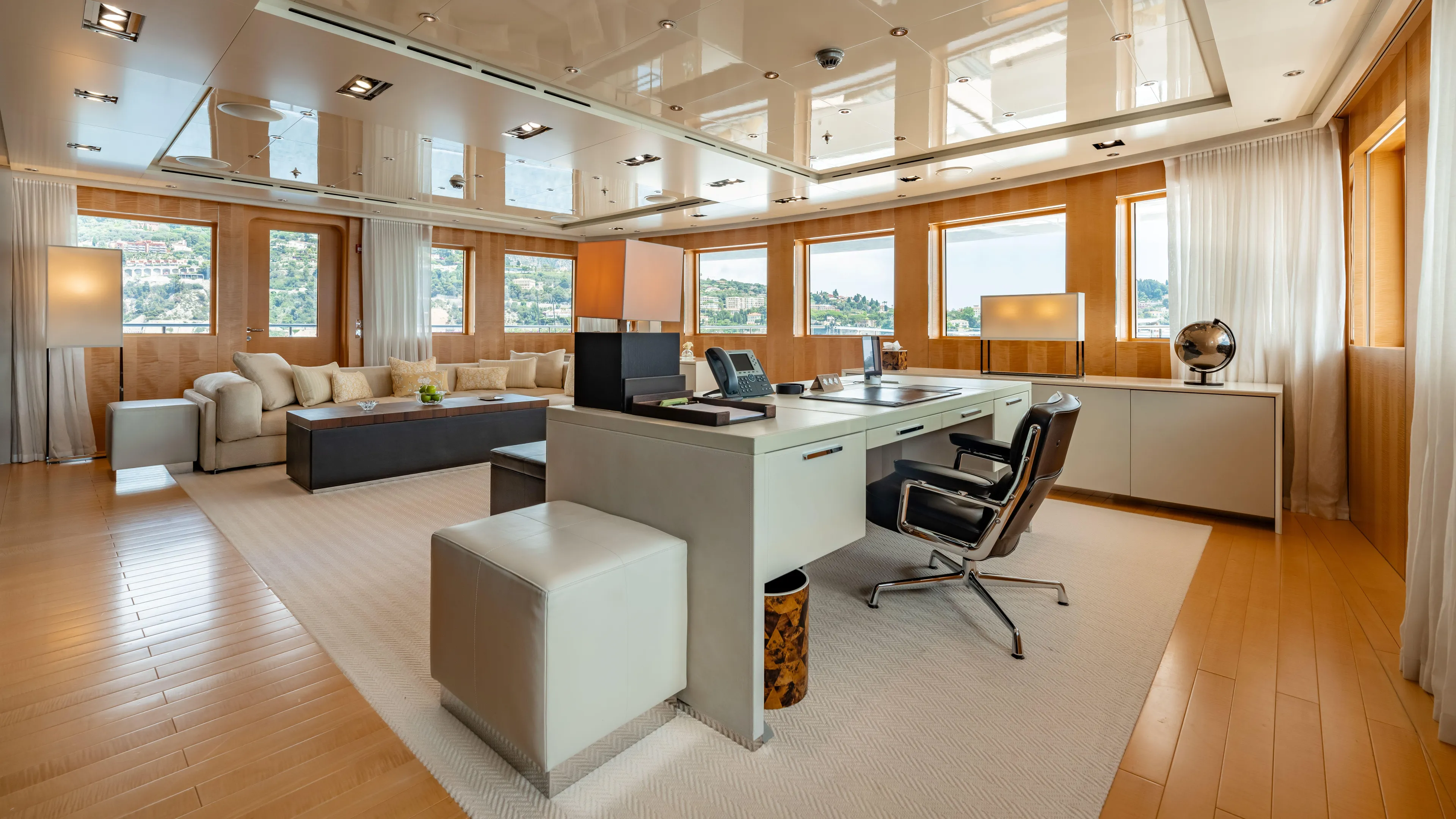 Loon Yacht Photos Pics Luxurious office interior on a 2010 Icon Full Displacement Motoryacht.