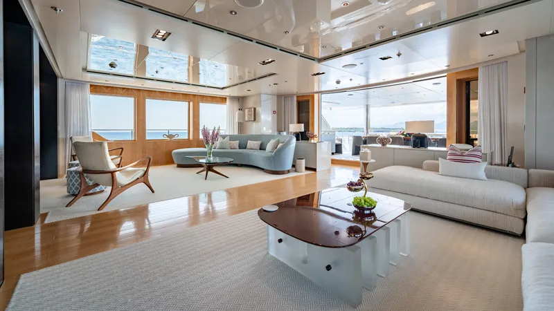 Loon Yacht Photos Pics Luxurious interior of 2010 Icon Full Displacement Motoryacht with modern furnishings and ocean view.