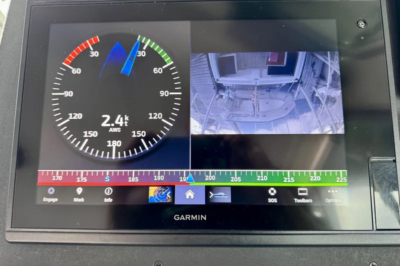 Tui Yacht Photos Pics Garmin marine display showing speed and camera view on a 2005 Back Cove 29 boat.