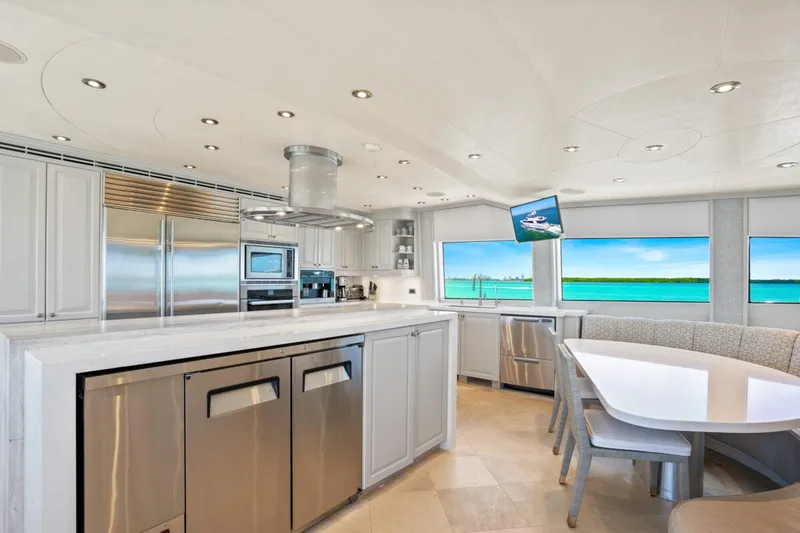 Risk And Reward Yacht Photos Pics Luxurious kitchen interior on 2004 Crescent Raised Pilothouse yacht with ocean view.