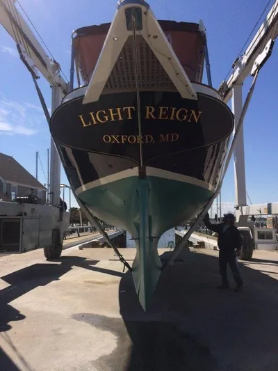 Light Reign Yacht Photos Pics Cherubini Schooner 2000 "Light Reign" in dry dock, Oxford, MD, under maintenance.