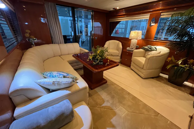 Bucephulas Yacht Photos Pics Luxurious 2012 Hampton motor yacht interior with elegant seating and decor.