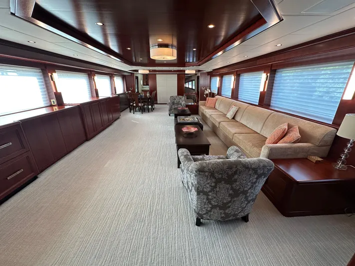 Cecelia Mae Yacht Photos Pics Luxurious interior of 2015 Broward Raised Pilothouse M/Y yacht with elegant seating and decor.
