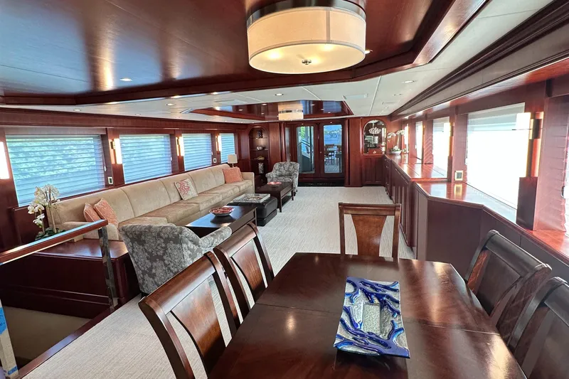 Cecelia Mae Yacht Photos Pics Luxurious interior of 2015 Broward Raised Pilothouse M/Y yacht with elegant wood finishes.