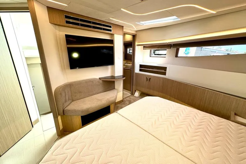  Yacht Photos Pics Luxurious interior of 2026 Prestige F4.9 yacht with modern furnishings and elegant design.