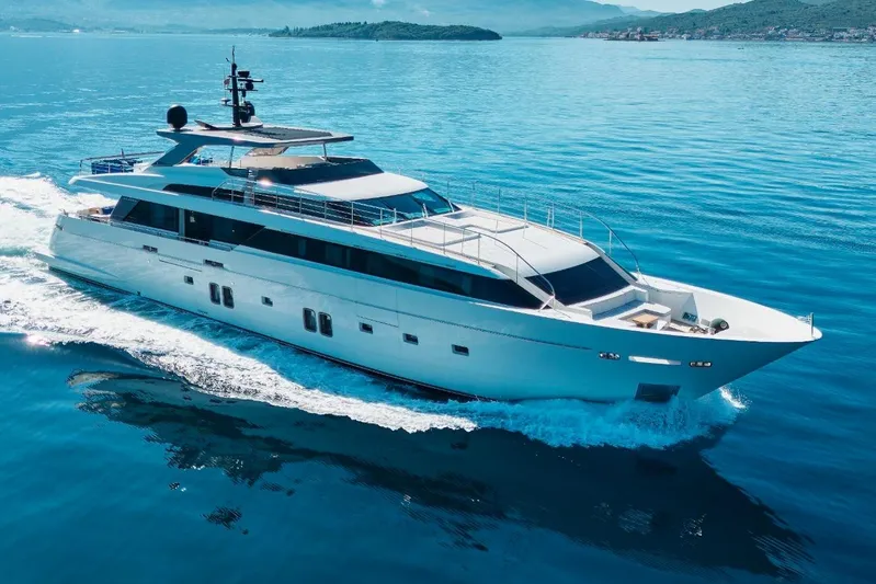 Sanlorenzo Sl118 Yacht Photos Pics Luxury Sanlorenzo SL118 yacht cruising on clear blue waters, 2021 model.