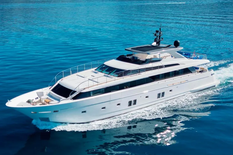 Sanlorenzo Sl118 Yacht Photos Pics Luxury Sanlorenzo SL118 yacht cruising on clear blue water, 2021 model.